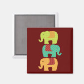 Ethnische Elefanten mit Blume auf Maroon Red Magnet (Vorderseite/Rückseite)