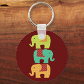 Ethnische Elefanten mit Blume auf Maroon Red Schlüsselanhänger (Vorderseite)