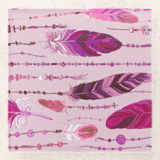 Ethnische Federn: Helles, farbiges Muster. Glasuntersetzer