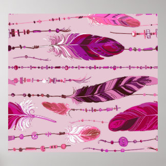 Ethnische Federn: Helles, farbiges Muster. Poster