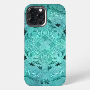 Ethnische florale türkise Grunge-Mandala iPhone 13 Pro Max Hülle