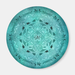 Ethnische florale türkise Grunge-Mandala Magnet