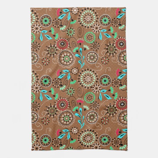 Ethnische Folk abstrakt florale Muster Retrobraun Geschirrtuch (Vertikal)