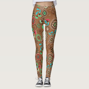Ethnische Folk abstrakt florale Muster Retrobraun Leggings