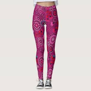 Ethnische Folk abstrakte Blumenmuster Retro-Crimso Leggings