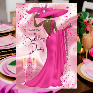 Ethnische Geburtstagsfeier Hot Pink Champagner Kle Einladung