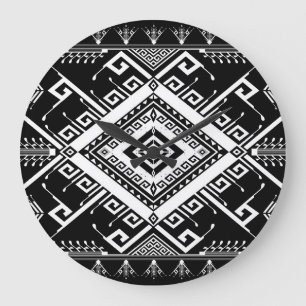 Ethnische geometrische indische Grenze, abstrakt. Große Wanduhr