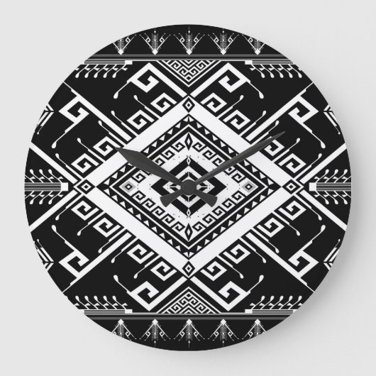 Ethnische geometrische indische Grenze, abstrakt. Große Wanduhr (Vorderseite)