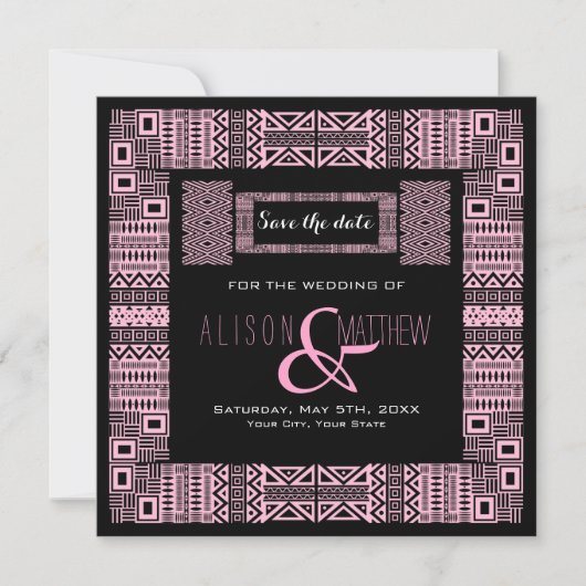 Ethnische Gestaltung Schwarz Rosa Save the Date Ei (Vorderseite)