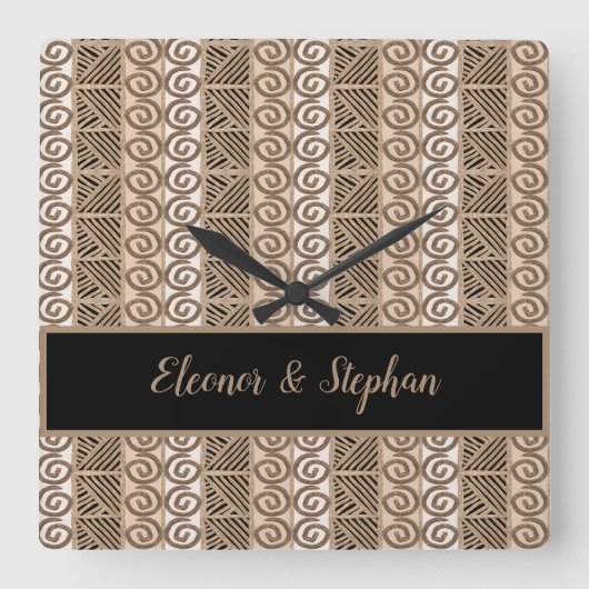 ethnische gezeichnetes Muster Afrikas Stammes- Quadratische Wanduhr (Vorderseite)