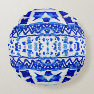 Ethnische Indigo-Pfeil-Muster Rundes Kissen