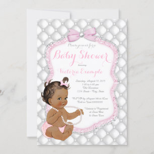 Ethnische Mädchen-Rosa-Perlen-Baby-Party Einladung