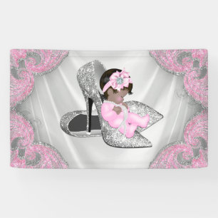 Ethnische Mädchen Rosa Silber High Heel Schuh Baby Banner