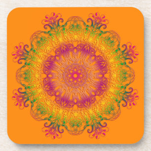 ethnische Mandala auf orange Hintergrund Getränkeuntersetzer