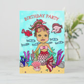 Ethnische Meerjungfrau unter der Geburtstagspartei Einladung (Stehend Vorderseite)