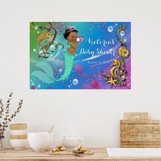 Ethnische Meerjungfrau unter der Sea Baby Dusche Poster (Küche)