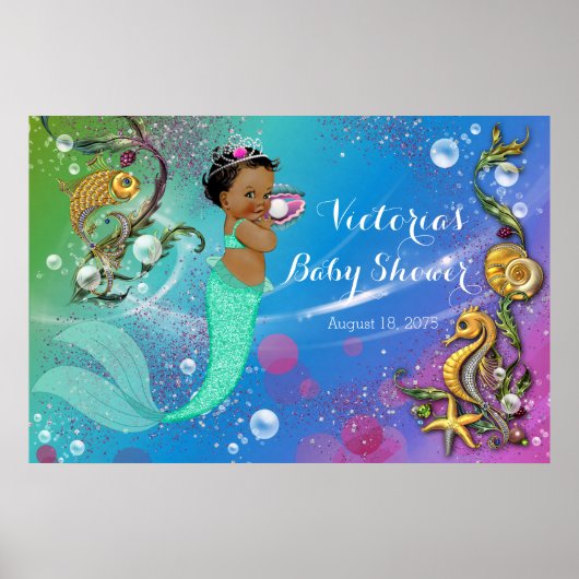 Ethnische Meerjungfrau unter der Sea Baby Dusche Poster (Vorne)