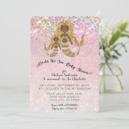 Ethnische Meerjungfrauen unter der Kinderdusche de Einladung (Stehend Vorderseite)