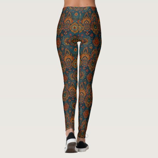 Ethnische Muster paisleys dunkelrot grün lässig Leggings (Rückseite)