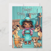 Ethnische Niedliche Cowgirl Kinderdusche Aquamarin Einladung (Vorderseite)