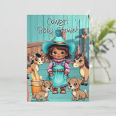 Ethnische Niedliche Cowgirl Kinderdusche Aquamarin Einladung (Stehend Vorderseite)