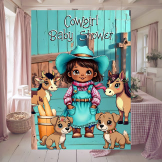 Ethnische Niedliche Cowgirl Kinderdusche Aquamarin Einladung