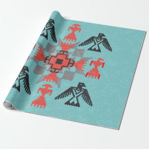 Ethnische Ornamente im Navajo-Stil mit Vögeln und Geschenkpapier