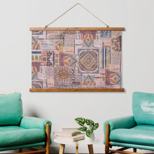 Ethnische Patchwork-Abstrakte Mauer hängen Wandteppich Mit Holzrahmen (Wohnzimmer)