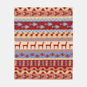 Ethnische peruanische Inka-Tier-Lamas Fische und Fleecedecke