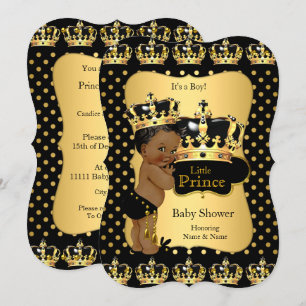 Ethnische Prinz-Baby-Party Schwarz Gold Punkte Einladung