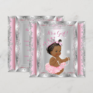 Ethnische Prinzessin Baby Shower Pink Silber Tutu Einladung