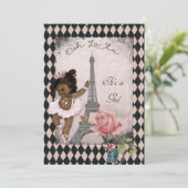 Ethnische Prinzessin Ballerina Eiffel Tower Babydu Einladung (Stehend Vorderseite)