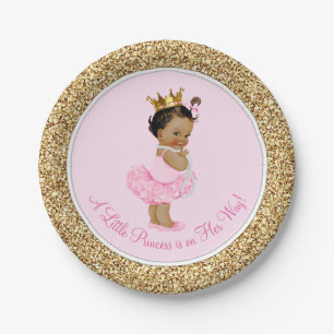 Ethnische Prinzessin Ballerina Rosa Gold Babyparty Pappteller