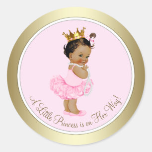 Ethnische Prinzessin Pink Gold Baby Shower Runder Aufkleber