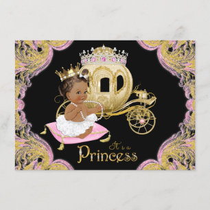 Ethnische Prinzessin Pink Schwarze Babyparty-Einla Einladung