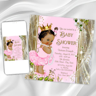Ethnische Prinzessin Tutu Rosa Gold Baby Shower Einladung