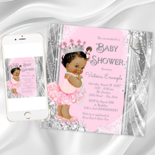 Ethnische Prinzessin Tutu Rosa Silber Baby Shower Einladung