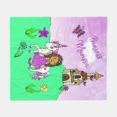 Ethnische Prinzessin und Einhorn Personalisiert Fleecedecke (Vorderseite (Horizontal))