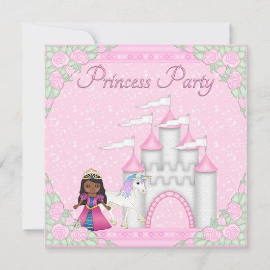 Ethnische Prinzessin, Unicorn und Castle Princess  Einladung (Vorderseite)
