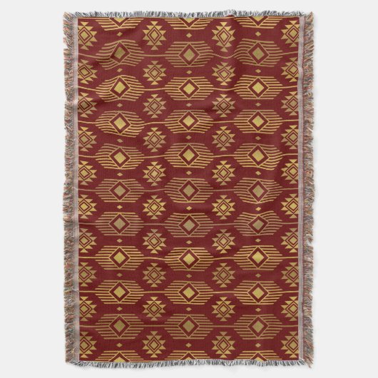 Ethnische rote und goldene Ikat-Geometrie Decke (Vorderseite Vertikal)