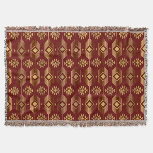 Ethnische rote und goldene Ikat-Geometrie Decke (Vorderseite)