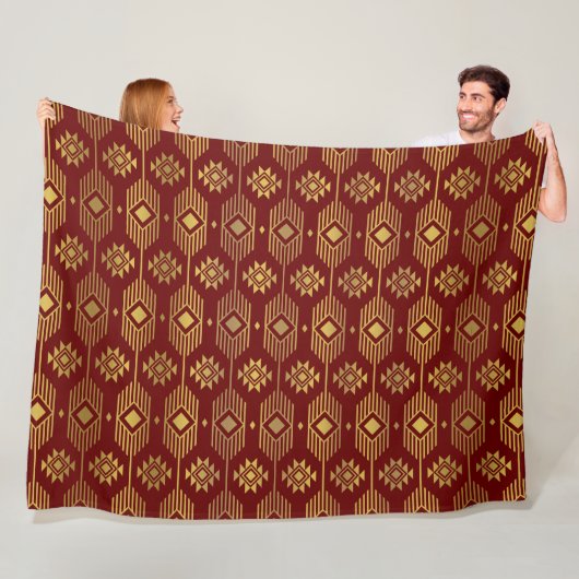Ethnische rote und goldene Ikat-Geometrie Fleecedecke (Beispiel)
