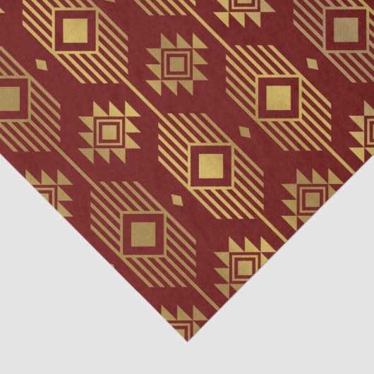 Ethnische rote und goldene Ikat-Geometrie Seidenpapier (Detail)