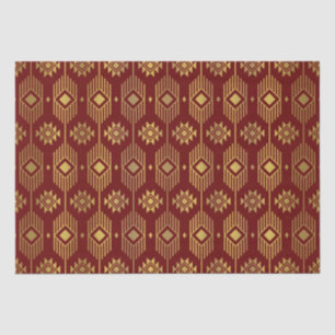 Ethnische rote und goldene Ikat-Geometrie Seidenpapier