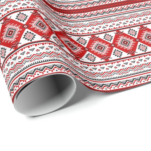 Ethnische Schwarz-weiße rote, ukrainische Motive. Geschenkpapier (Rolleneckpunkt)