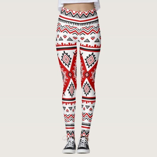 Ethnische Schwarz-weiße rote, ukrainische Motive. Leggings (Vorderseite)