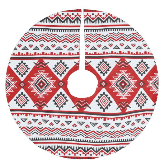 Ethnische Schwarz-weiße rote, ukrainische Motive. Polyester Weihnachtsbaumdecke (Vorderseite)