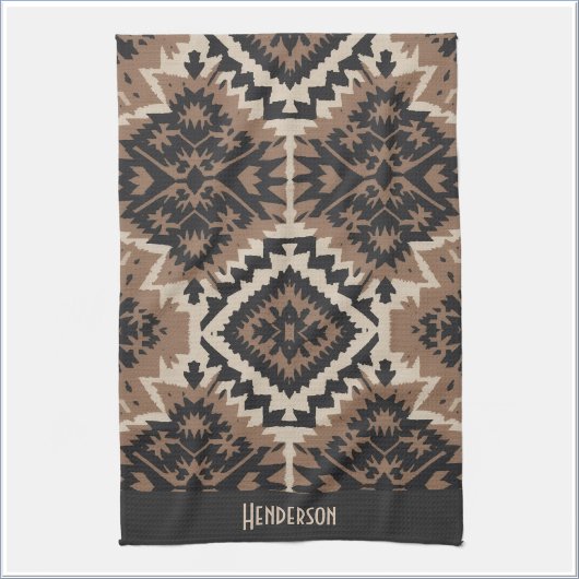 Ethnische Stammes-Mudcloth Schwarz & Beige Geschirrtuch