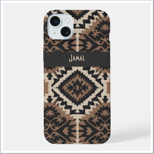 Ethnische Stammes-Mudcloth Schwarz & Beige iPhone 15 Plus Hülle