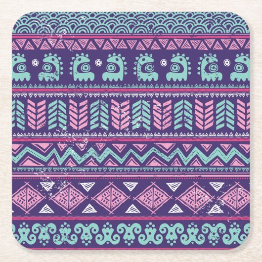 Ethnische Stammeskultur: farbenfrohes, nahtloses M Rechteckiger Pappuntersetzer (Vorderseite)